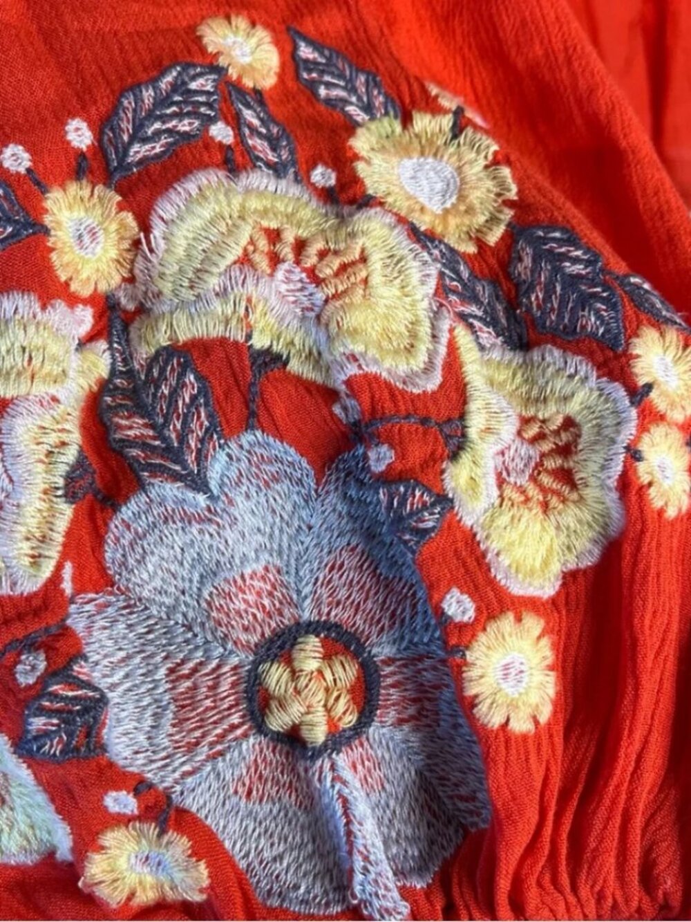 Free People Spell On You Embroidered Babydoll Dress Medium Orange Red Boho - Picture 6 of 7
